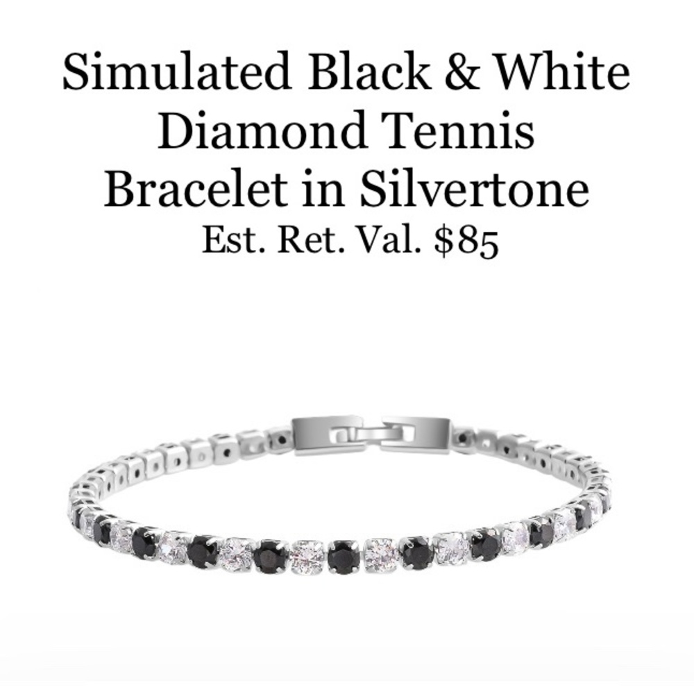 Simulated Black & White Diamond Tennis Bracelet in Silvertone (8 in) 7.9…